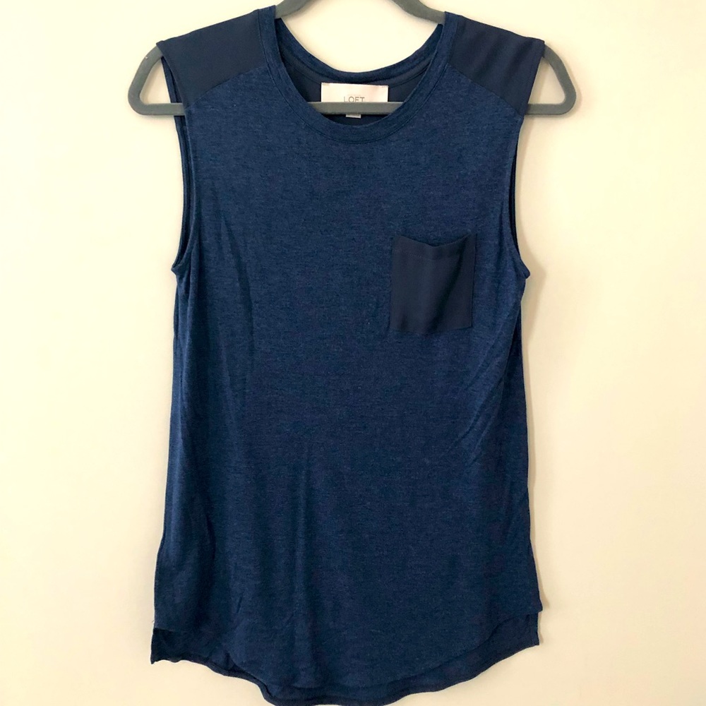 LOFT Blue Sleeveless Top, Size Small